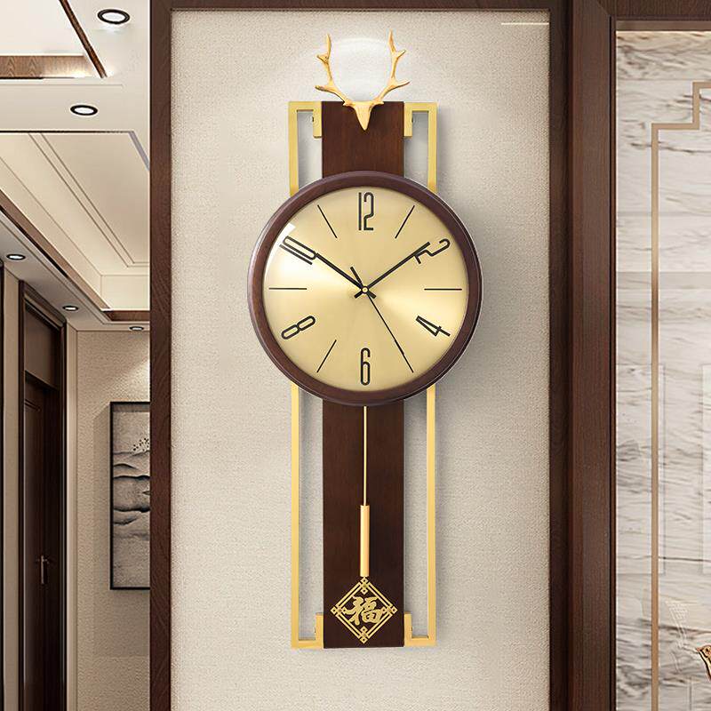 Light and luxurious new Chinese hanging bell pure copper home solid wood brass clock living room fashion decorated with Chinese wind clock hanging wall