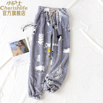 Little Nurse Loungewear Flannel Thickened Single Strip Men Womens Home Pants Autumn Winter Coral Fleece Pajamas