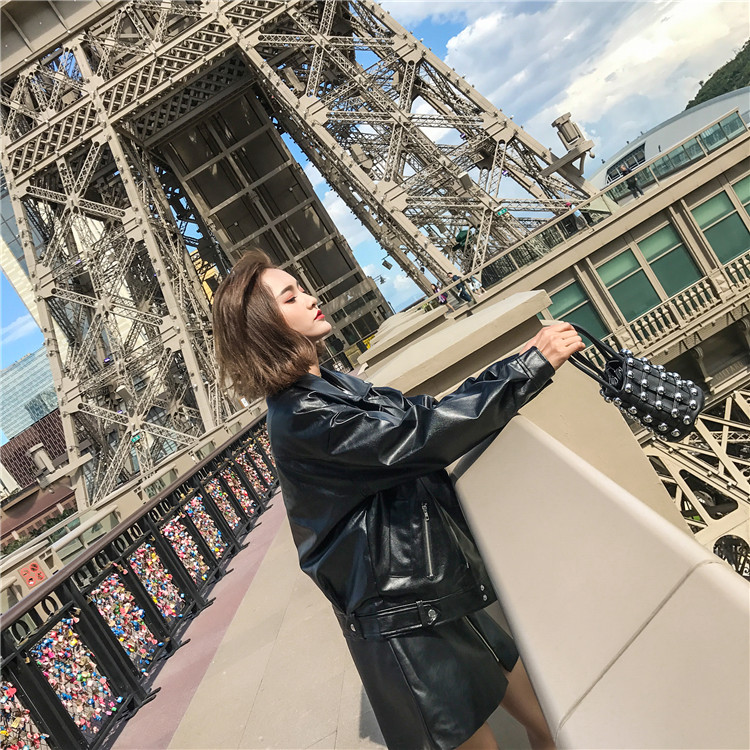 Áo khoác da nữ 2018 phiên bản Hàn Quốc mới của pu lỏng da ngắn sinh viên bf đại học gió chic da nữ cổng gió áo da lót lông