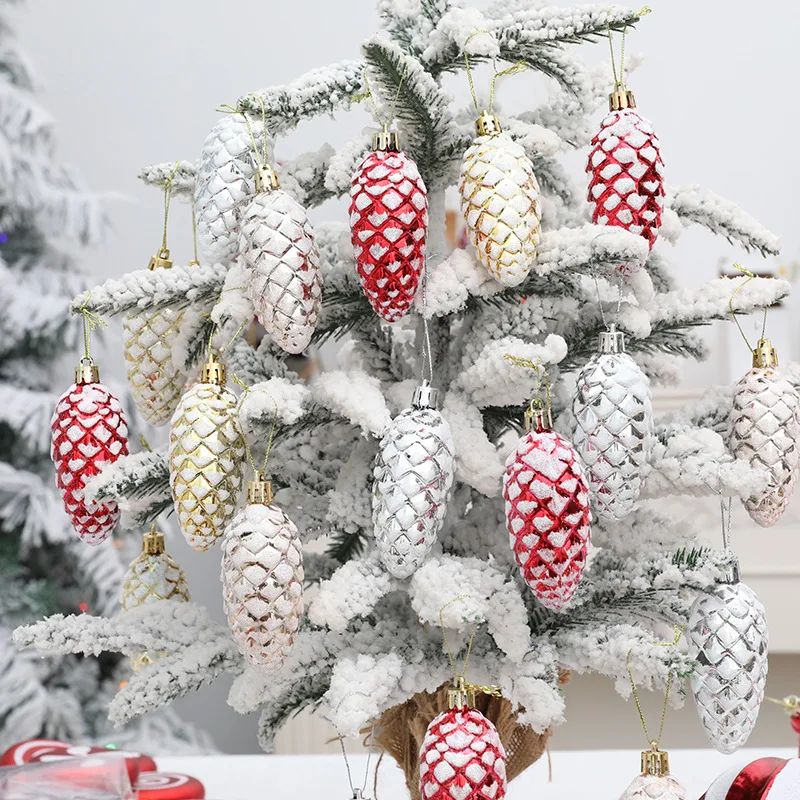 5pcs Christmas ree Pendant Painted Pine Cone Balls Hanging O