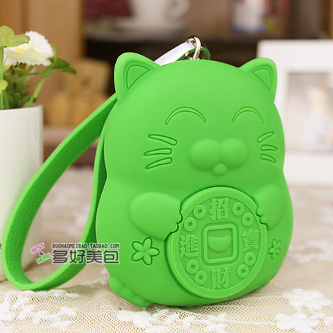 Sáng tạo silicone may mắn túi mèo treo cổ dễ thương thẻ xe buýt thiết lập phụ nữ Hàn Quốc dây buộc nhỏ ví tiền xu nhỏ ví nữ da thật