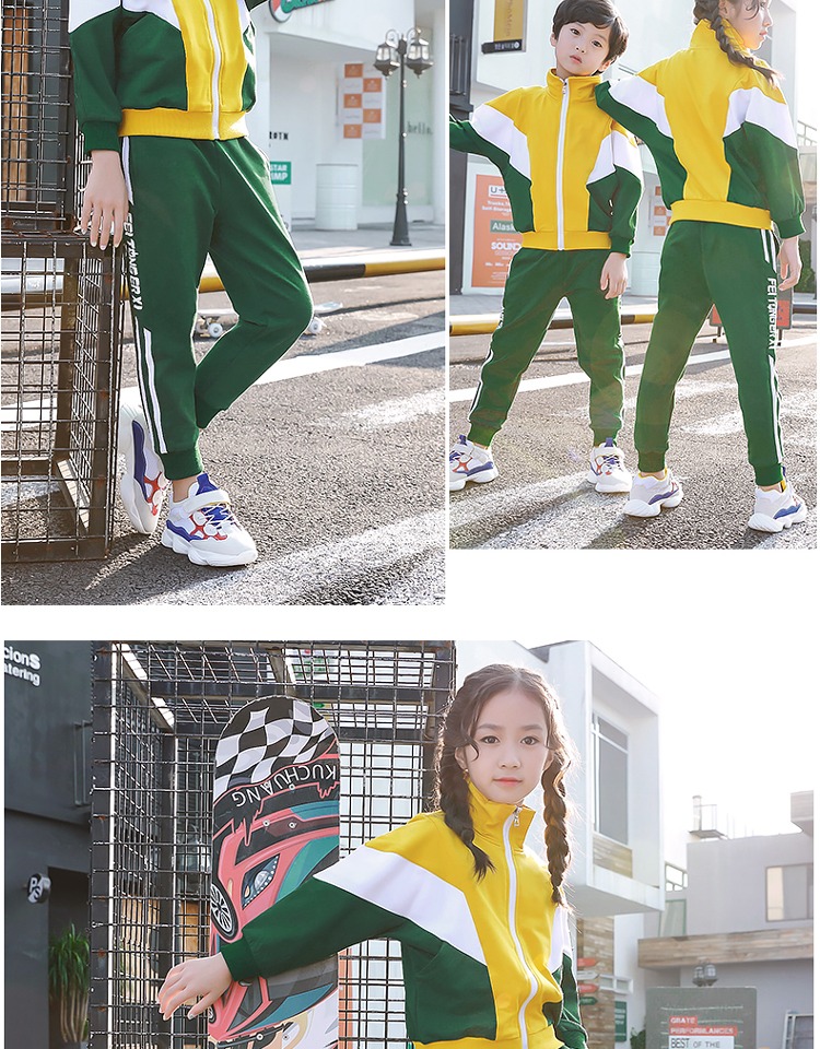Quần áo mẫu giáo mùa xuân và mùa thu cotton lớp quần áo đồng phục học sinh tiểu học tay áo dài phù hợp với mùa thu thể thao thời trang bé gái