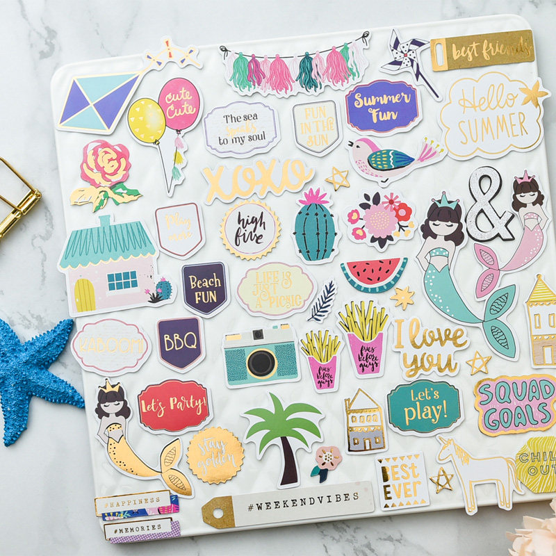 Judy hand laid hot gold material hand ledger sticker cute mermaid pre-cut adhesive die cut