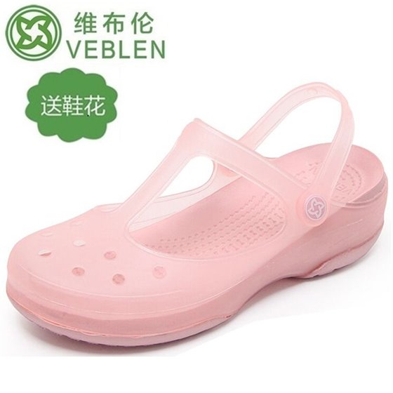 VEBLEN hole shoes ladies summer non-slip thick bottom beach shoes wedge cute soft bottom sandals and slippers Baotou slippers