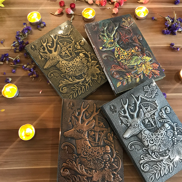 Retro Leather Notebook Business Student Handbook Diary Elk European Embossed Retro Notepad A5