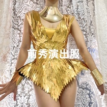 Pre-show costumes futuristic metallic gold leaf corsets amusement park catwalk costumes parade costumes customization