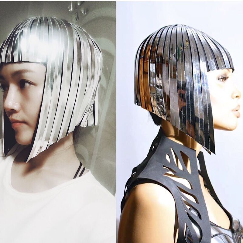 Cool Reflective Wig for Future Space Female Warriors, Bar Gogo Performance Styling Props, Bob Mirror Wig