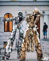 Customized front show costumes mirrored stilts costumes mirrored parade costumes mirrored zodiac animal heads