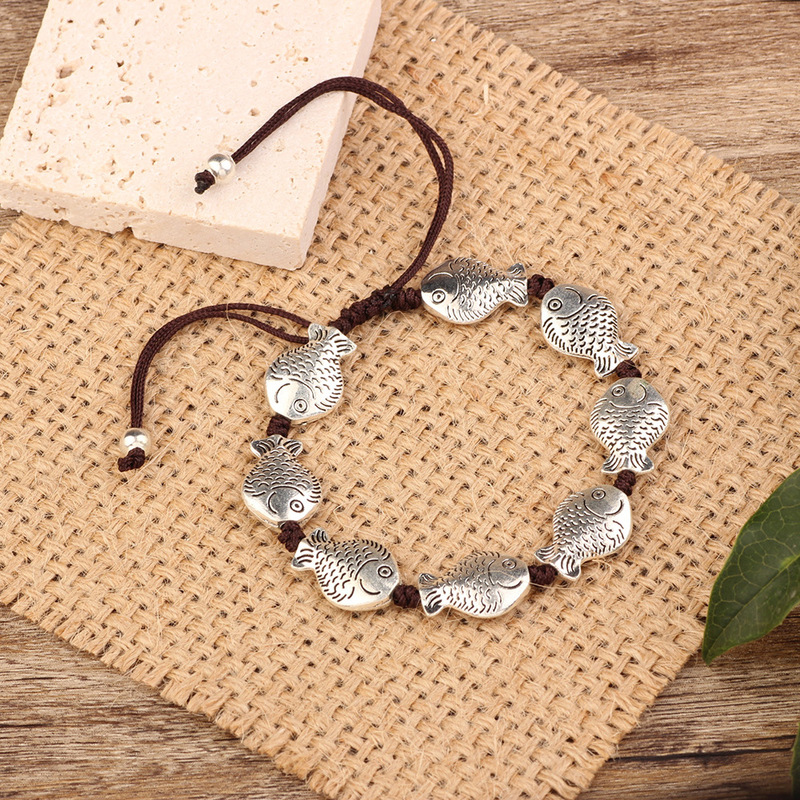 Handmade National Style Bracelets for Men and Women, Retro Versatile Adjustable Bracelets, Elephant Fish, Double-Layered Forest Bracelets, Accessories