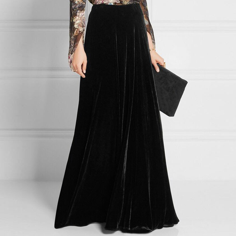 Square Dance Skirt, Retro Gold Velvet Long Skirt, High-Waisted Half-Length Floor-Length Skirt, European and American Versatile Solid Color Large Hem Long Skirt, Trendy