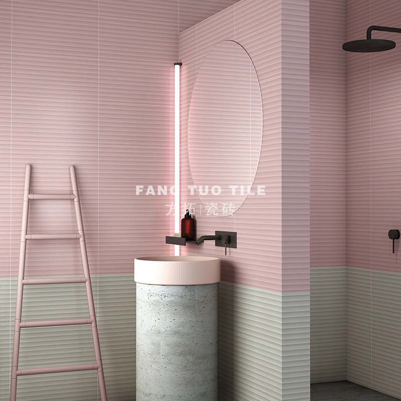 Wave Stripe Macaron Makeup Room Tile Kitchen Color Wall Brick floor Toilet Pink Flower Brick 300 * 600