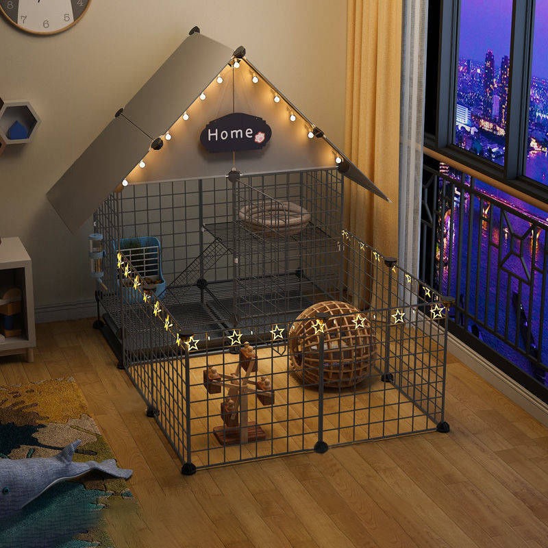 Rabbit cage home indoor rabbit nest with toilet automatic dung cleaning house cage extra large ice nest rabbit cage pet