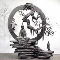 Cliff cypress landscape carving gloomy wood root carving Gold silk Nanmu carving Rosewood ornaments Agarwood art Buddha handicrafts