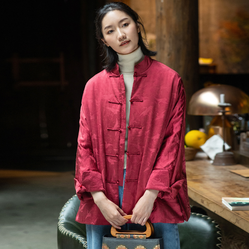 Silk jacquard satin winter cotton coat women's top winter new Chinese style literary retro improved Tang suit women's quilted jacket women