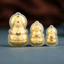 Xinjiang Hetian jade gold inlaid jade Guanyin Maitreya Buddha Pure gold 3D pendant necklace pendant jade pendant pendant Mens and womens models