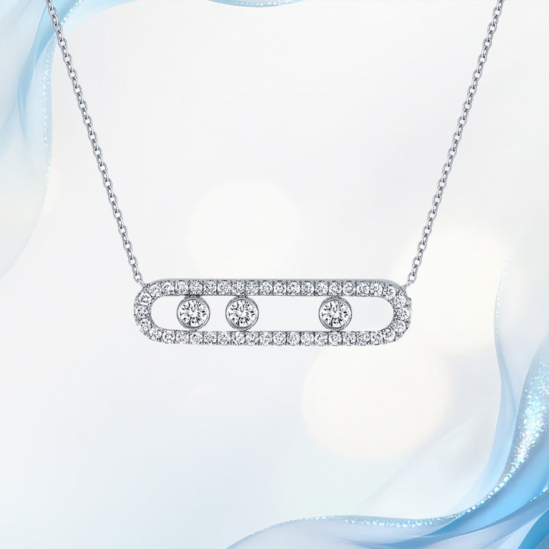 18K Gold Natural Diamond Women's Move Necklace, Ear Studs, Paperclip Clavicle Chain, High-End Elegant Valentine's Day Gift
