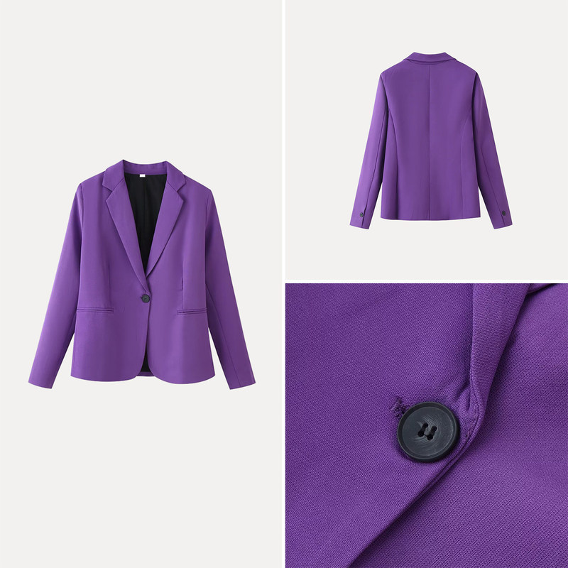 Women's Clothing 2026 New Summer Style European and American Fashion Commuter Style Lapel Purple Long-Sleeved One-Button Suit Jacket