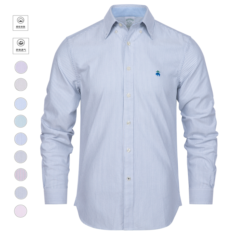 In-Stock Brooks Genuine Striped Shirt Classic Spring Casual Wrinkle-Free Oxford Long-Sleeve Shirt In-Stock Brooks Genuine Striped Shirt Classic Spring Casual Wrinkle-Free Oxford Long-Sleeve Shirt