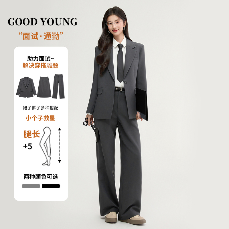 Goodyoung Gray Suit Set for Women, Suitable for Commuting, Workplace, Interviews, Daily Formal Wear, Professional Blazer for Women