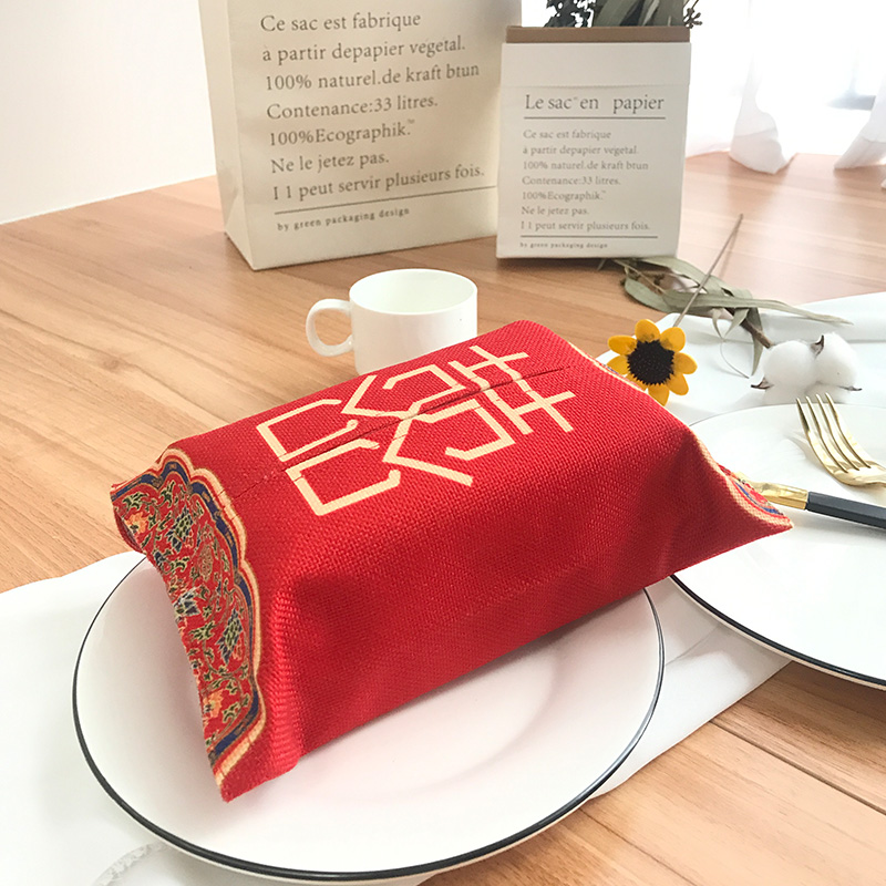 Red tissue box cloth artist uses living room wedding celebration of wedding tissue cover Chinese tissue box pumped