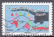 French Letter Marketing Stamps 2013 Cartoon Proverb 12-7: When the cat is gone the mouse becomes a spirit