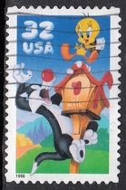United States Letter Sales Stamp 1998 Cartoon Looney Tunes Silly Cat and Tweety 1-1