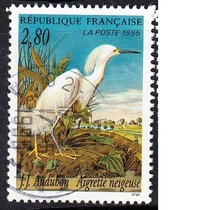 French Letter Sales Stamp 1995 Audubon Painting Bird 4-1: Snowy Egret