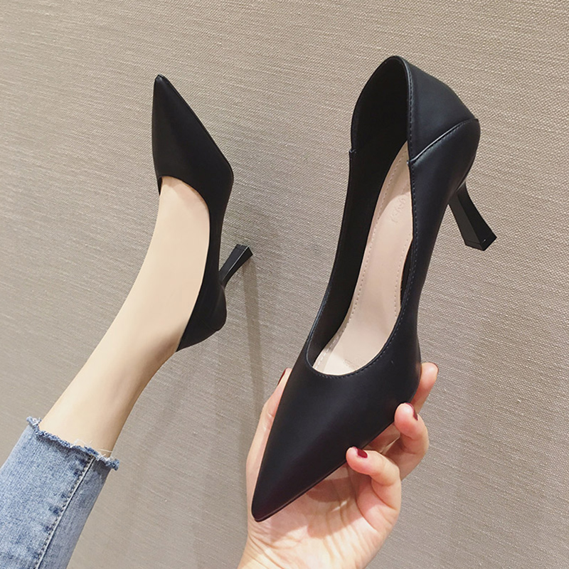 High heel shoe 2021 fall new pointed fine heel Single shoe woman Soft leather breathable with professional workout 100 hitch shoes