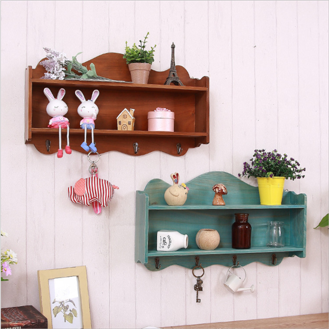 American Retro Decoration Wall-mounted Shelf Creative Clothing Shop Cloak Hood Hook Hsugen Doorway Key Containing Layer Shelf Hook