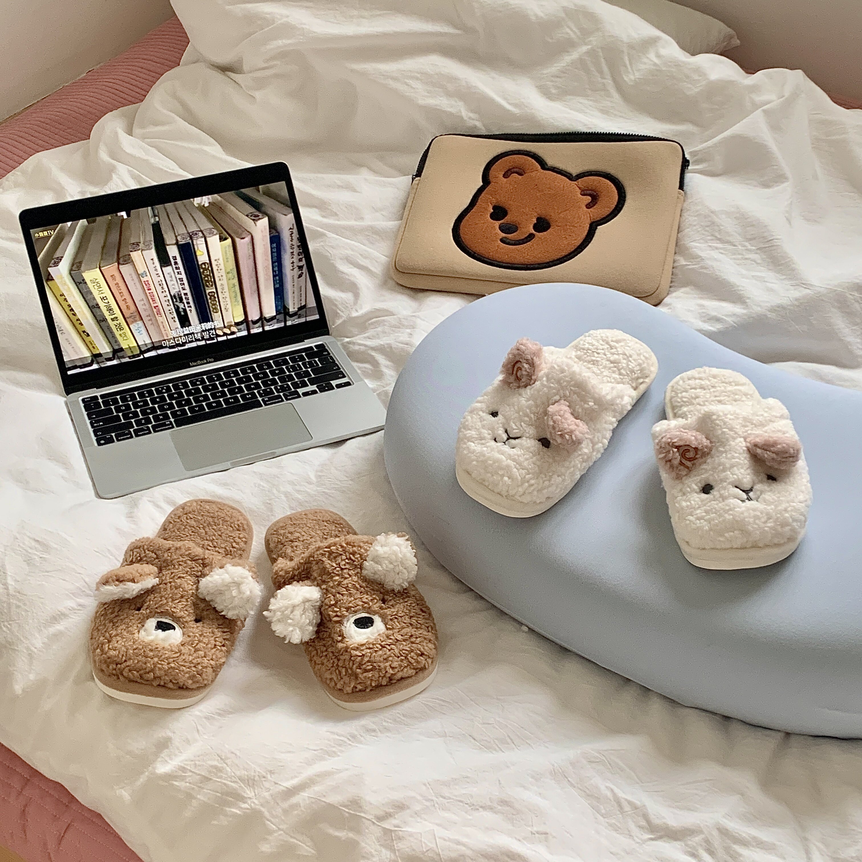 Bater South Korea Ins Cute Lamb Hair Home Warm Hair Wool Shoes Non-slip Cotton Slippers Autumn Winter Long Plush Slippers