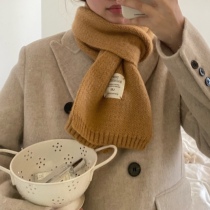 jellybubble Korea ins same knitted solid color cloth label scarf autumn and winter warm winter couple scarf