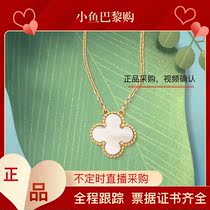 Spot VCA Van Kavan 18k Gold Middle No. 4 Leaf Grass Necklace Red Jade Medullary White Fritillaria Collarbone Chain Woman