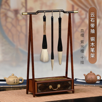 Mahogany high-grade pen holder brush hanging copper wood frame ornaments red sandalwood brush holder calligraphy supplies gift
