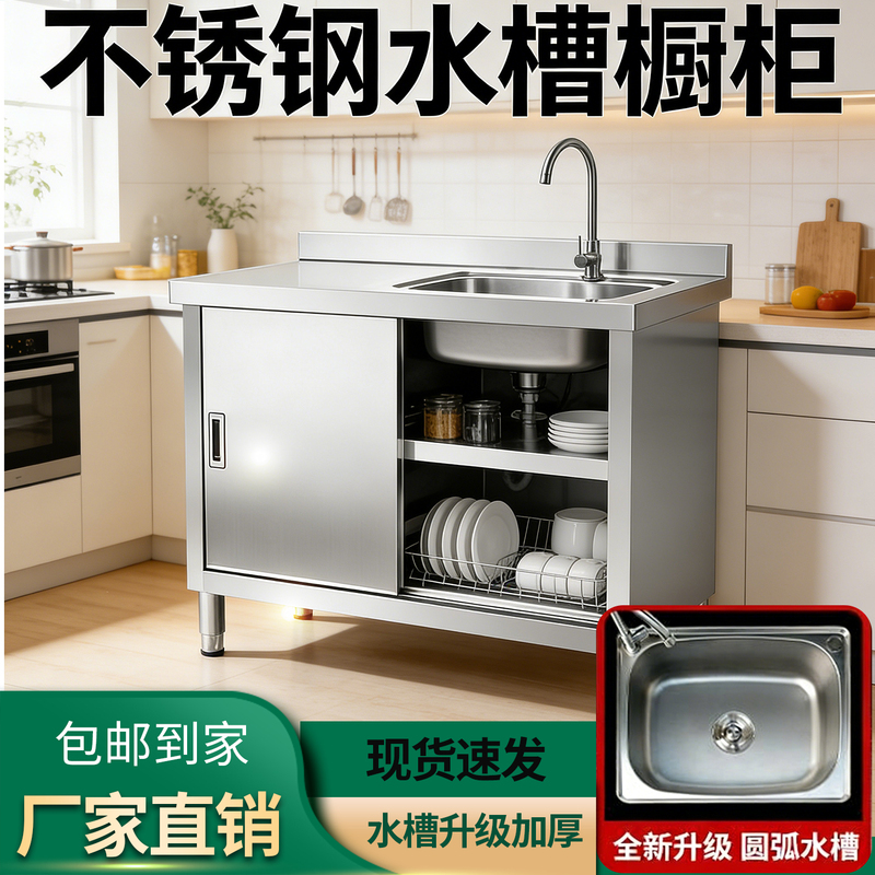 Extra-Thick Stainless Steel Sink Countertop Integrated Cabinet Washbasin Kitchen Cabinet Sink Commercial and Household Washbasin