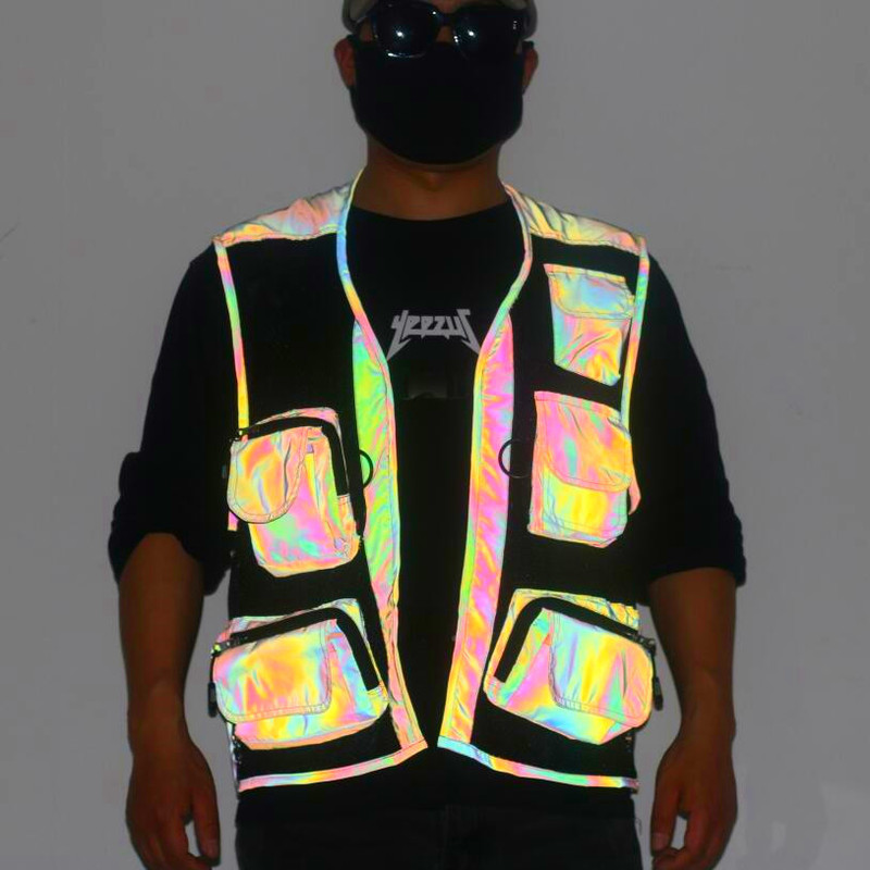 European and American Amazon Colorful Reflective Vests for Men and Women, Laser Reflective Fishing Vests, Cross-Border Multi-Pocket Mesh Vests