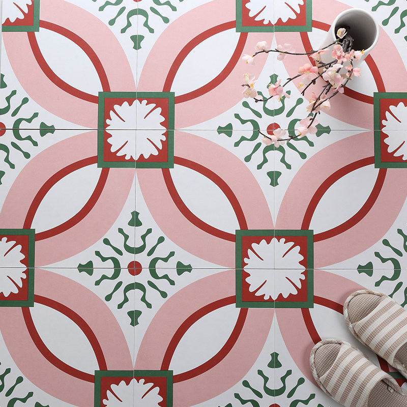 Moroccan Pink Artisanal Flower Brick 300 Nordic retro Makeup Room Dining Hall Anti Slip Floor Tiles Cement Flower Brick Tiles