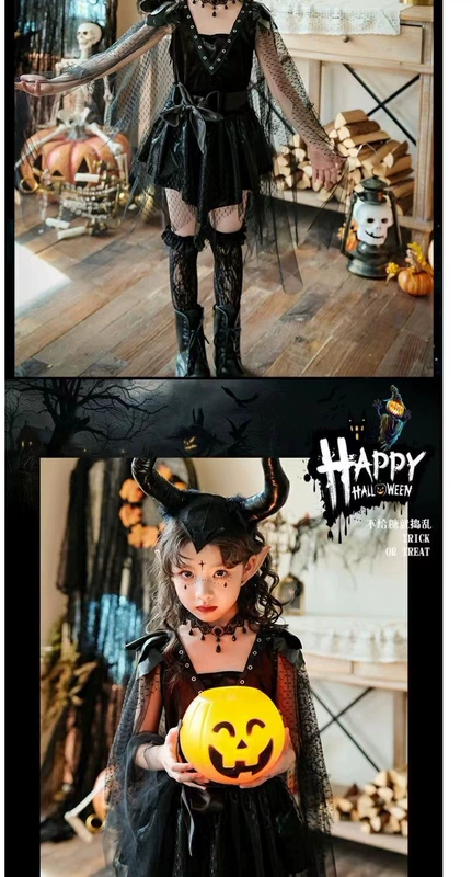 Trang phục hóa trang Halloween trang phục hóa trang trẻ em Phù Thủy Maleficent night elf váy cô gái trang phục