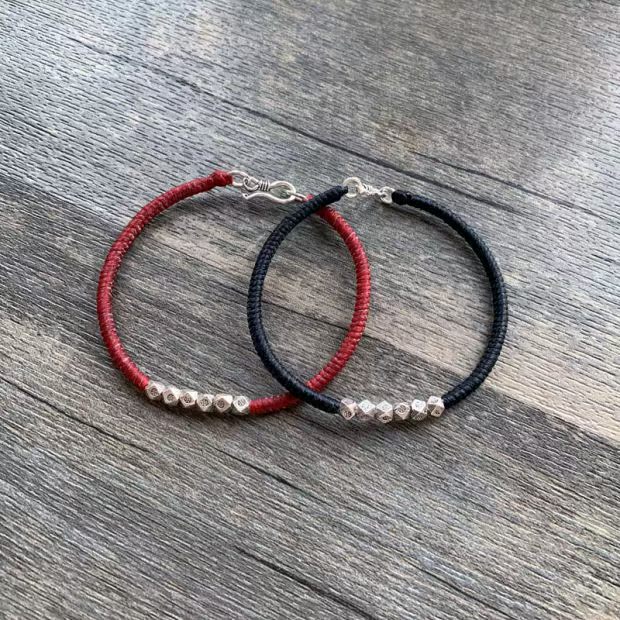 [Giới thiệu] Dây đeo bằng tay Thái nguyên bản bằng bạc Sterling Dây đeo tay đan bằng tay Vòng tay - Vòng chân vòng chân cho nữ