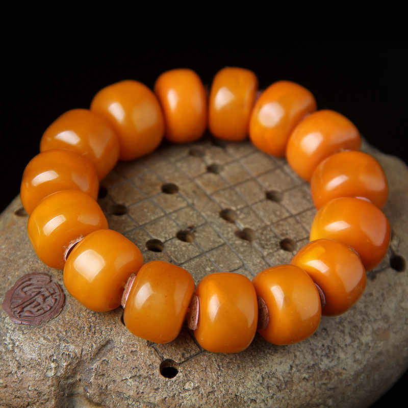 Natural Old Honey wax single lap Handstring West Reflux Old Wax Single Beads Cake Chicken Oil Yellow Mound With Leather Bracelet Men and Men-Taobao