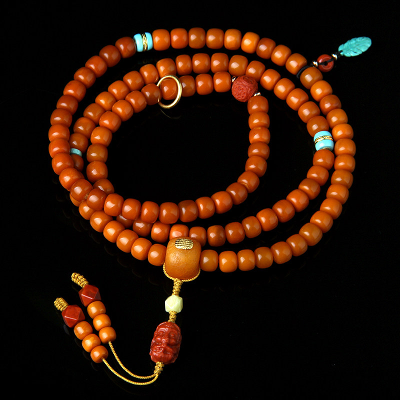 Collection grade natural old beeswax 108 Buddha beads hand string bracelet chicken oil yellow necklace for men and women raw stone necklace