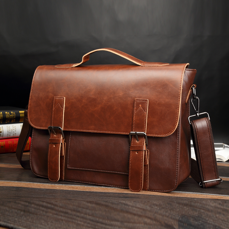 Retro Crazy Horse Pu Leather Messenger Bag, Shoulder Bag, Trendy Men's New Cross-Body Bag, Business Casual Briefcase, Computer Bag