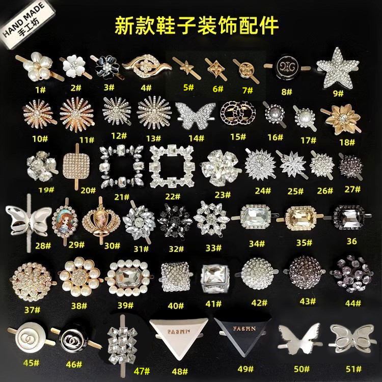 New Rhinestone Shoe Decoration Accessories, Metal Shoe Buckles, Shoe Flowers, Sandals, Bow Decorations in the Middle, Women's Shoe Buckles
