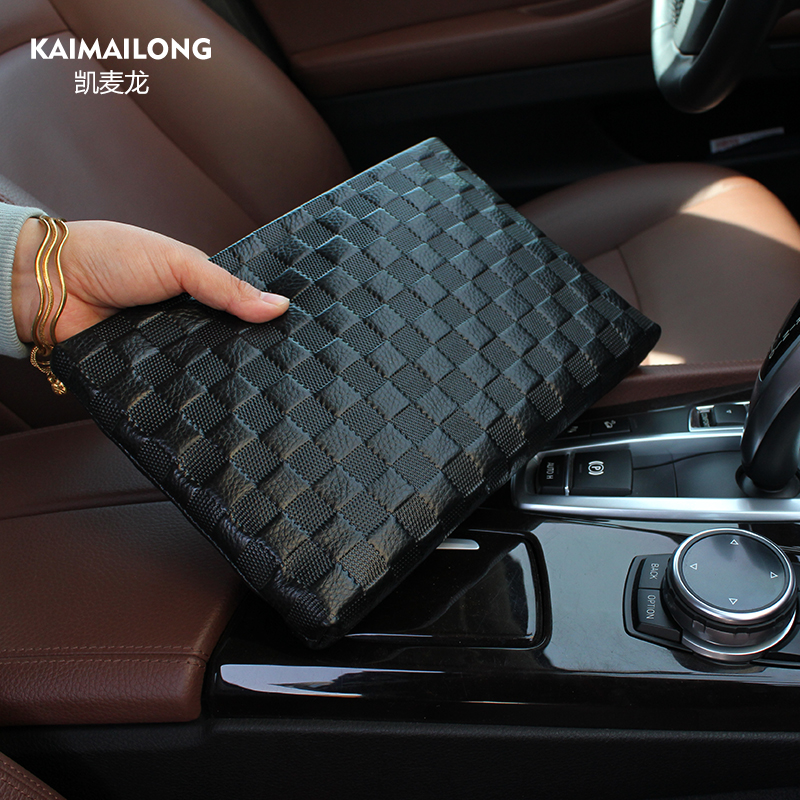 Kemailong men's clutch large capacity leather handbag Men's head layer soft cowhide business casual clip bag men's bag