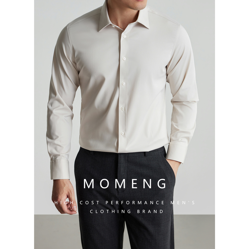 [Machine Washable 3A Antibacterial] Anti-Wrinkle Shirt Men's Long-Sleeved Business Formal Wear High-End Mercerized Satin Non-Iron Shirt