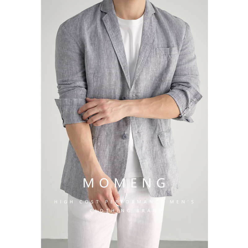 [100% Linen] Momeng Casual Business Suit, Thin and Slim Fit, Men's Suit Jacket, Breathable for Commuting