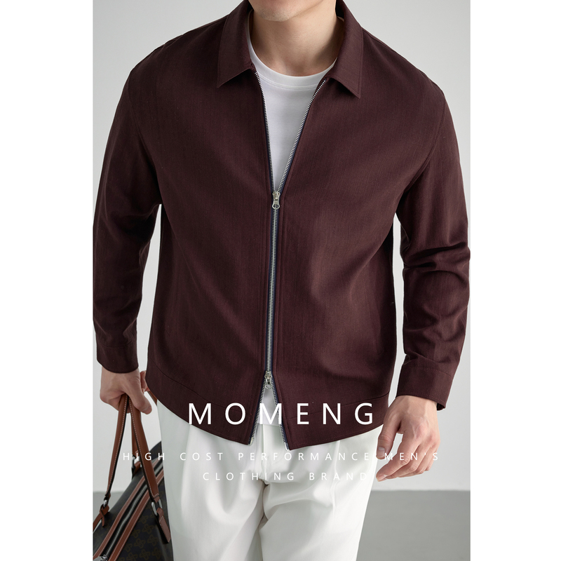 【Linen】Momeng High-End Lightweight Old Money Style Zipper Lapel Jacket Men's Casual Business Coat for Spring and Autumn