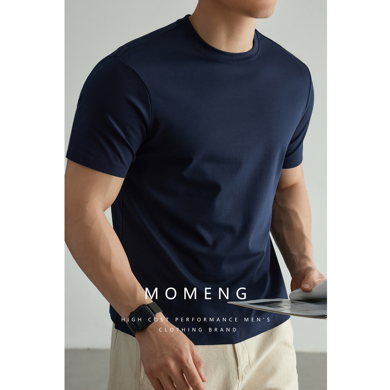 [80-Count Long-Staple Cotton] Momeng Light Luxury Seamless Bonded Mercerized Comfortable and Cool Men's Short-Sleeve T-Shirt