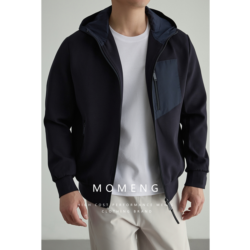 Momeng【High-Density Air Cotton】Knitted Material Hooded Men's High-End Zipper Casual Jacket for Spring and Autumn