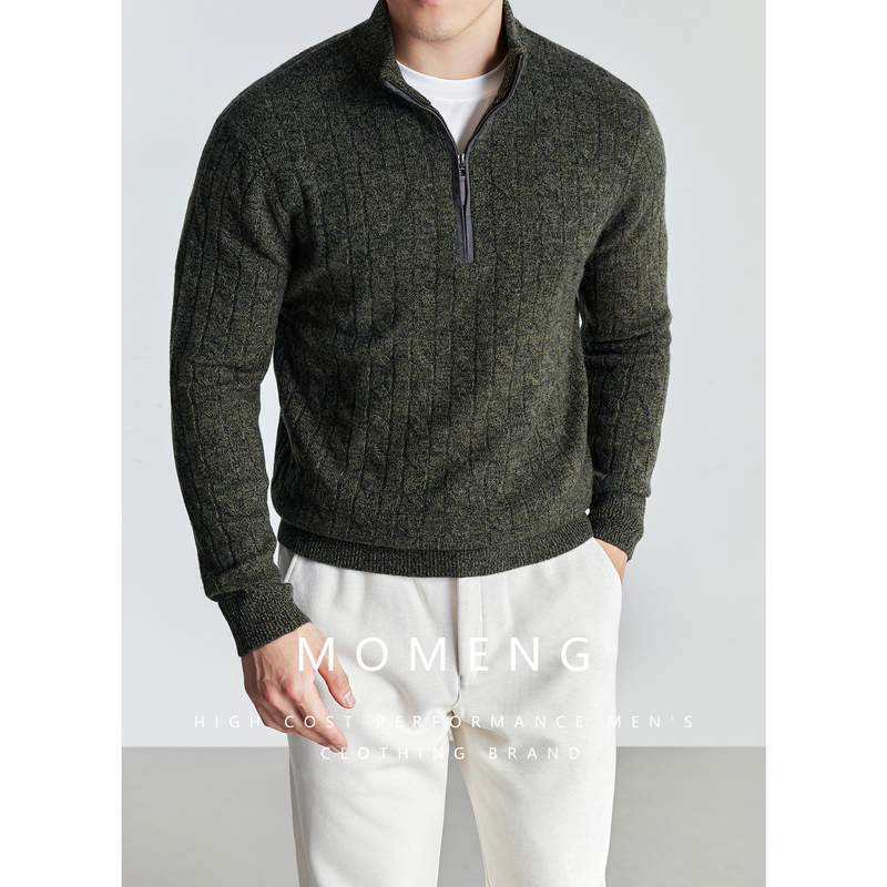 【100% Sheep Wool】Old Money Style 430g Half-Zip Knit Sweater Gentleman's Cable Knit Half-Turtleneck Men's Sweater 【100% Sheep Wool】Old Money Style 430g Half-Zip Knit Sweater Gentleman's Cable Knit Half-Turtleneck Men's Sweater