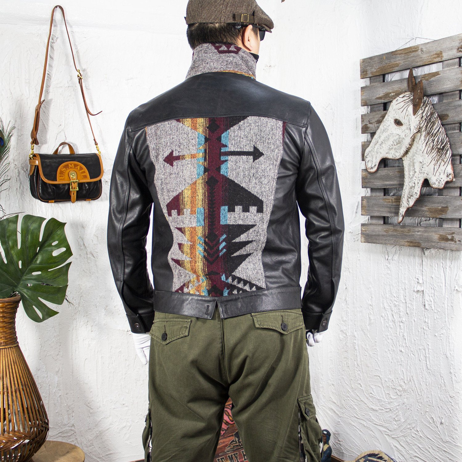 Navajo Totem ~ Light Calf Leather Jeans Genuine Leather Casual Short Leather Coat Jacket